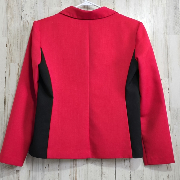 Kari's Korner Vintage Red Black Zip Up Shoulder Pads Blazer Jacket Size 8 - Picture 4 of 5